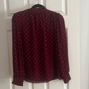 J.CREW Smocked Neck Polka Dot Crinkle Chiffon Top Red - M